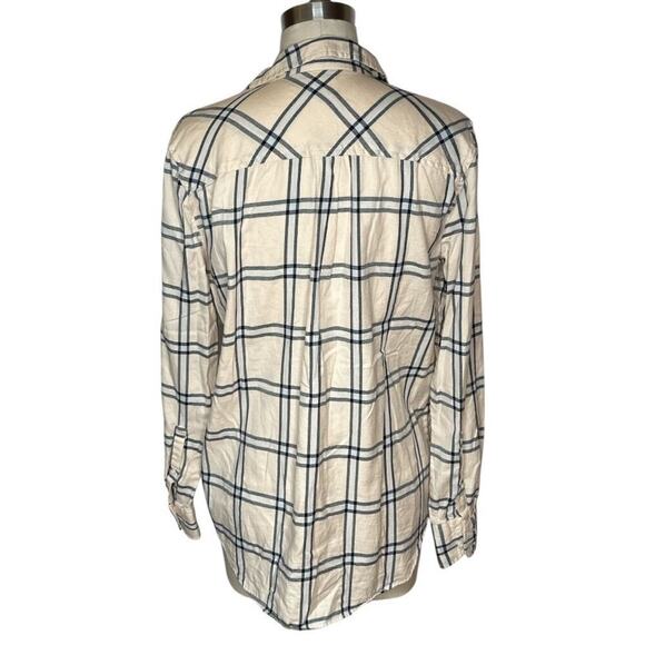 J. Crew Factory Beige Plaid Boy Fit Button Up Cotton Shirt Women's Size S - Picture 2 of 5
